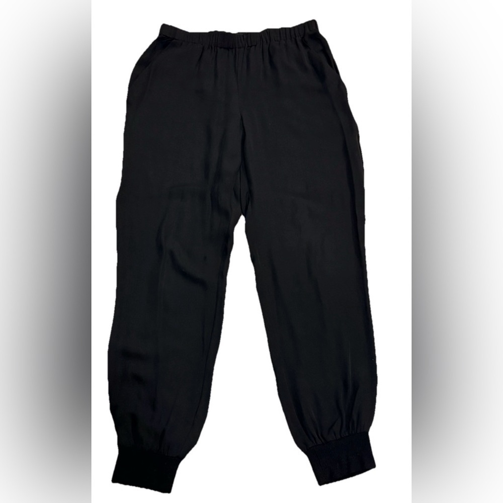 Theory Pure Silk Jogger Pants Black Cuffed Ankle Luxury Small
